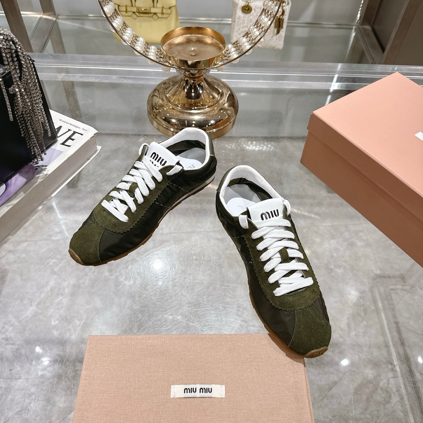 PLUME NAPPA SNEAKERS IN DARK GREEN SUEDE AND CANVAS - 35