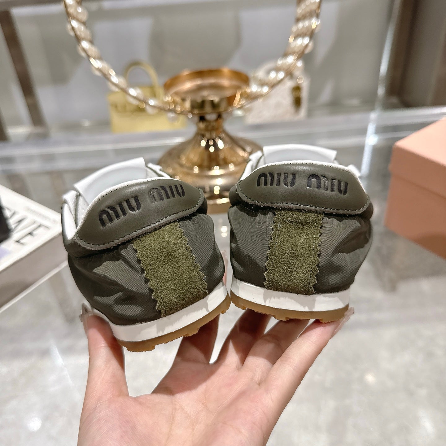 PLUME NAPPA SNEAKERS IN DARK GREEN SUEDE AND CANVAS - 35