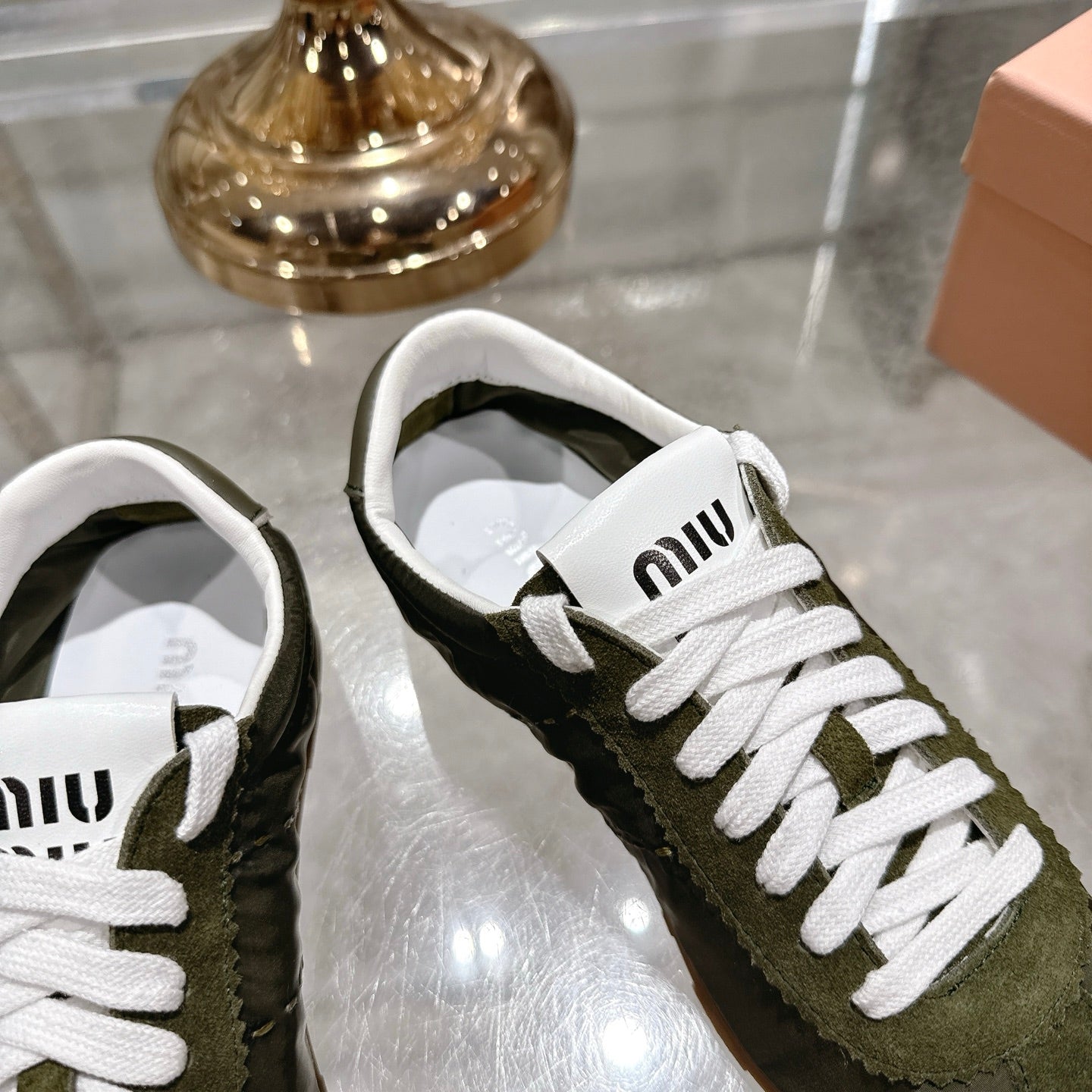 PLUME NAPPA SNEAKERS IN DARK GREEN SUEDE AND CANVAS - 35