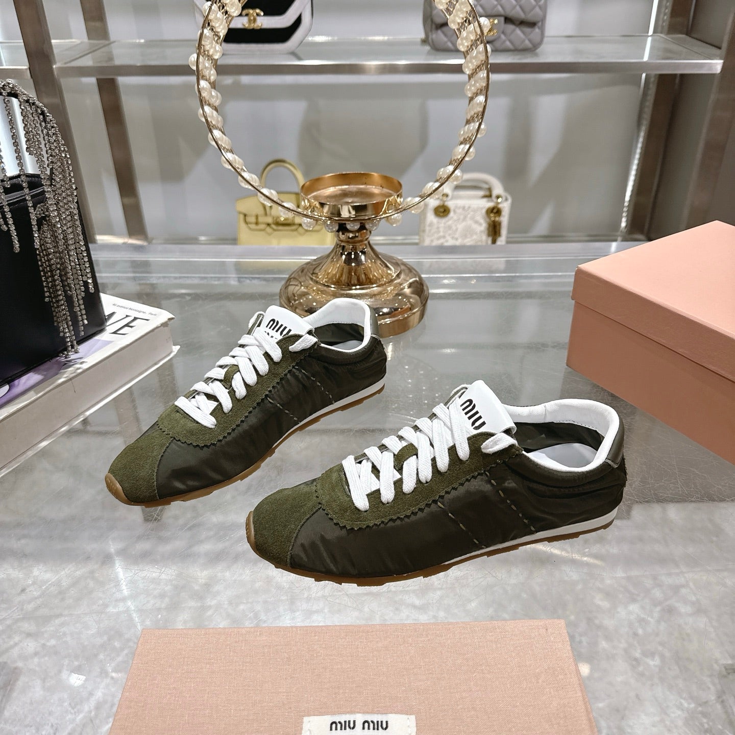 PLUME NAPPA SNEAKERS IN DARK GREEN SUEDE AND CANVAS - 35