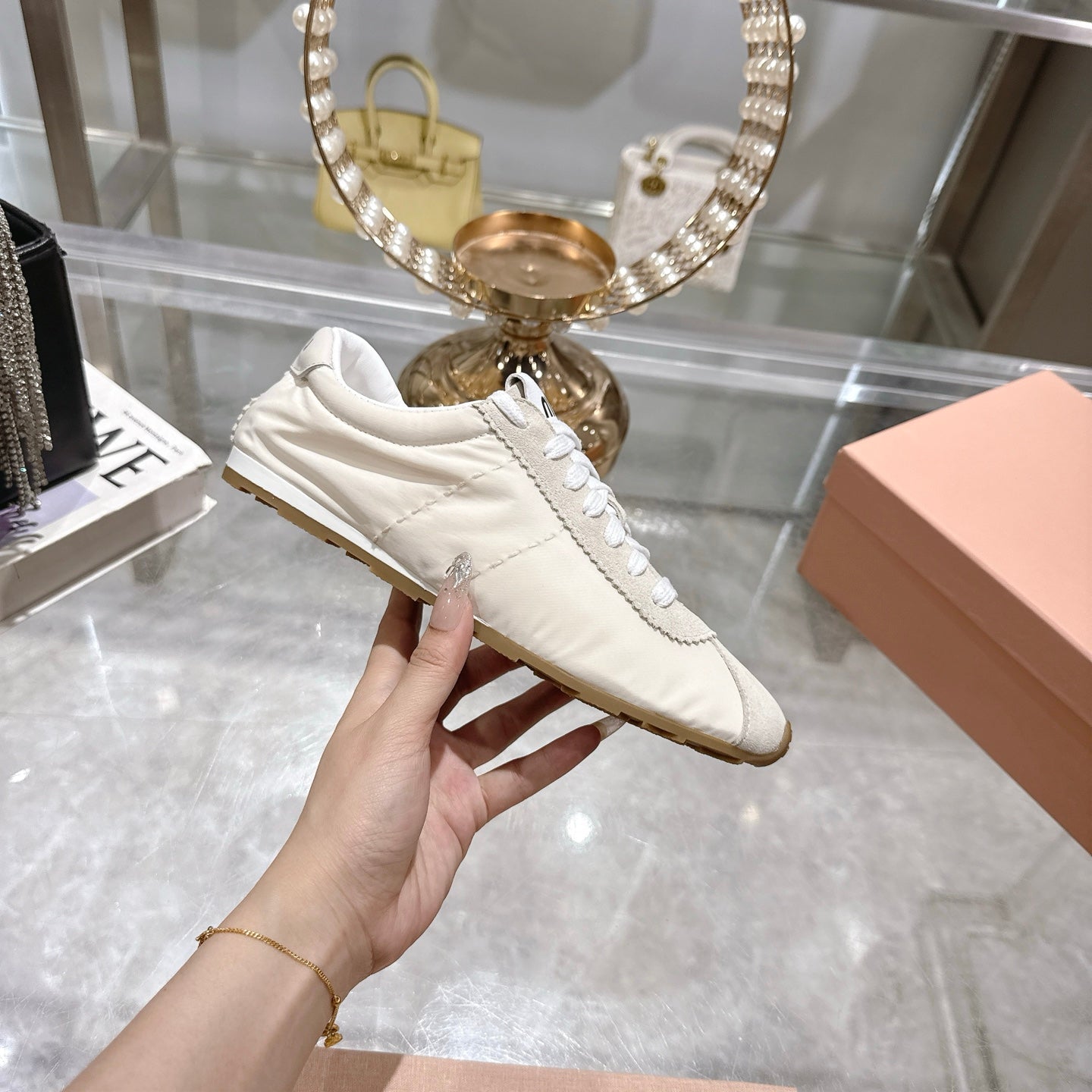 PLUME NAPPA SNEAKERS IN OFF WHITE SUEDE AND CANVAS - 35