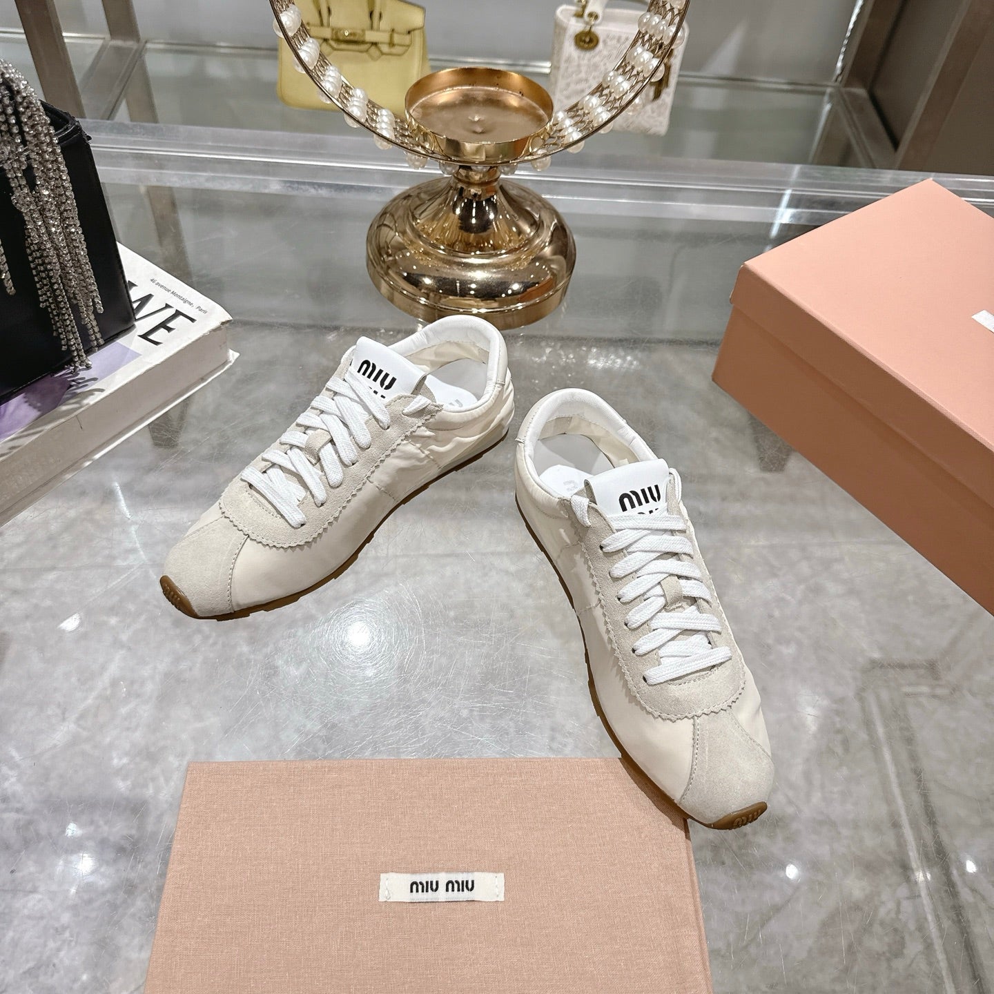 PLUME NAPPA SNEAKERS IN OFF WHITE SUEDE AND CANVAS - 35