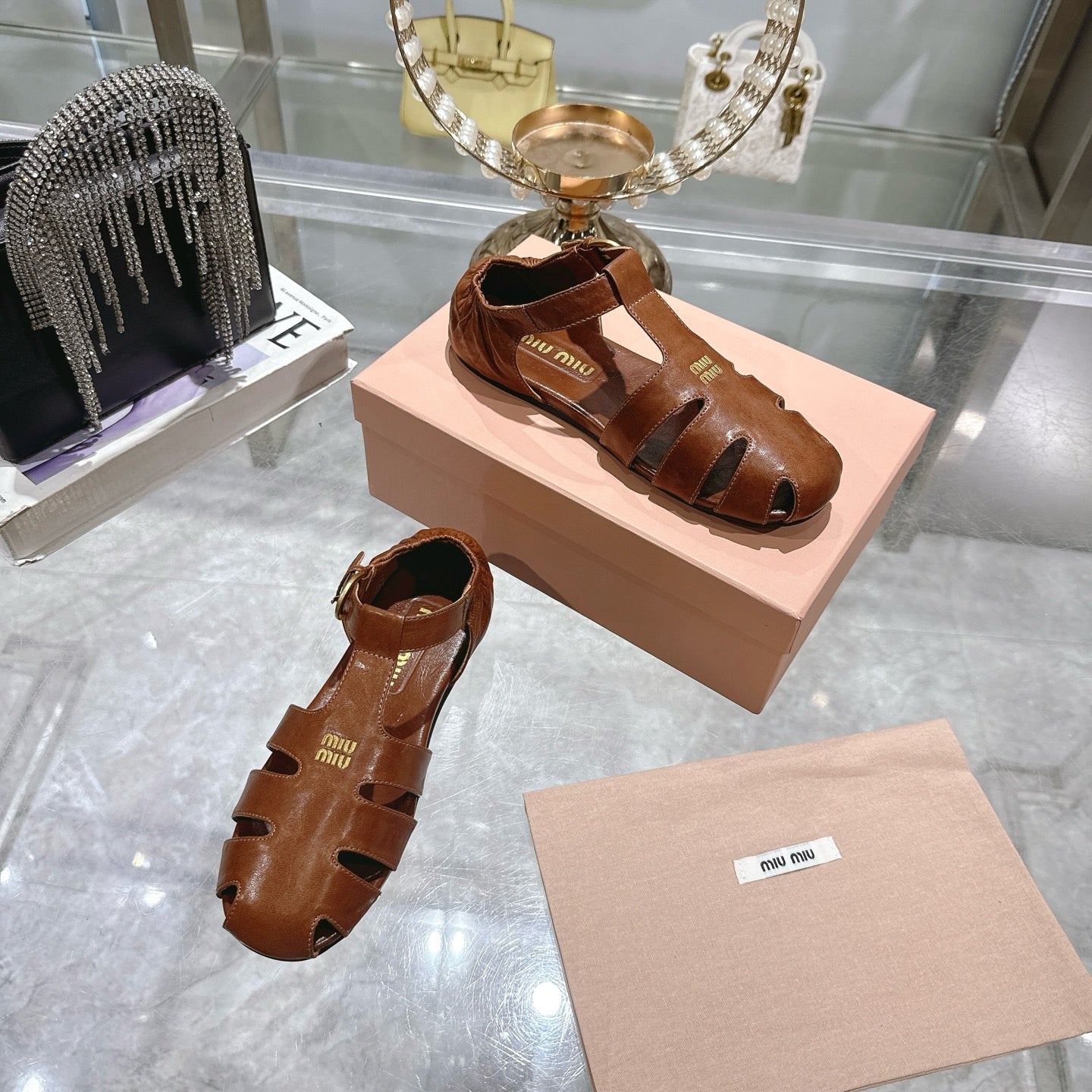 FISHERMAN BUCKLE SANDALS IN BROWN CALFSKIN - 35