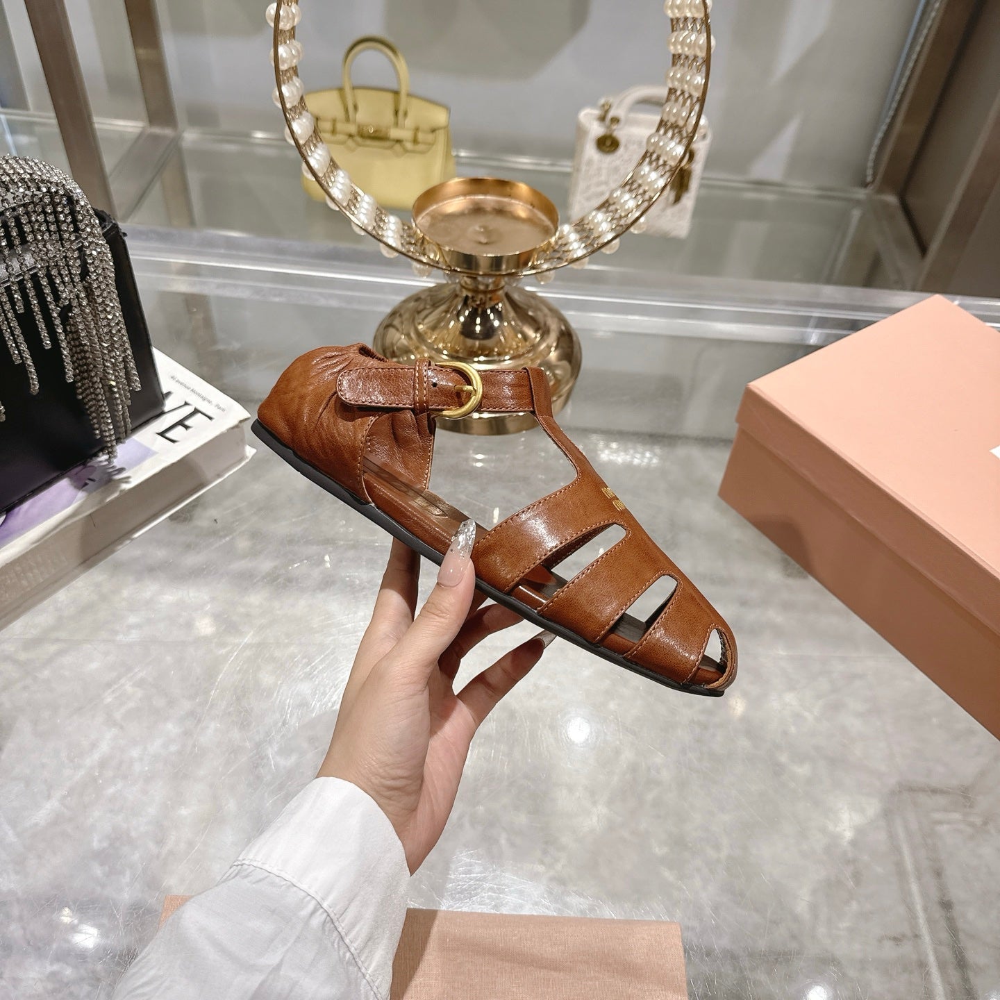 FISHERMAN BUCKLE SANDALS IN BROWN CALFSKIN - 35