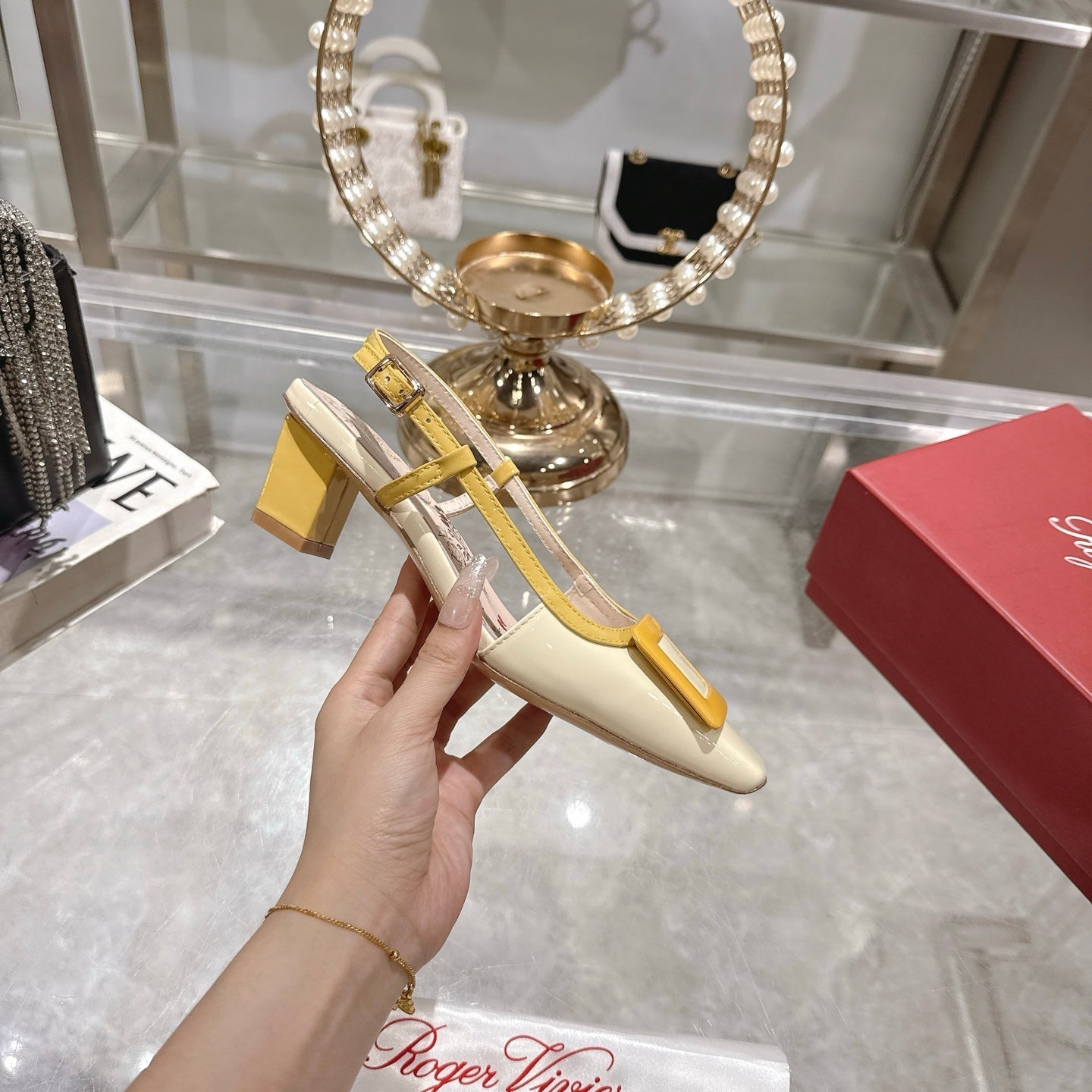 VIVIER SLINGBACK 45 IN YELLOW CALFSKIN - 34