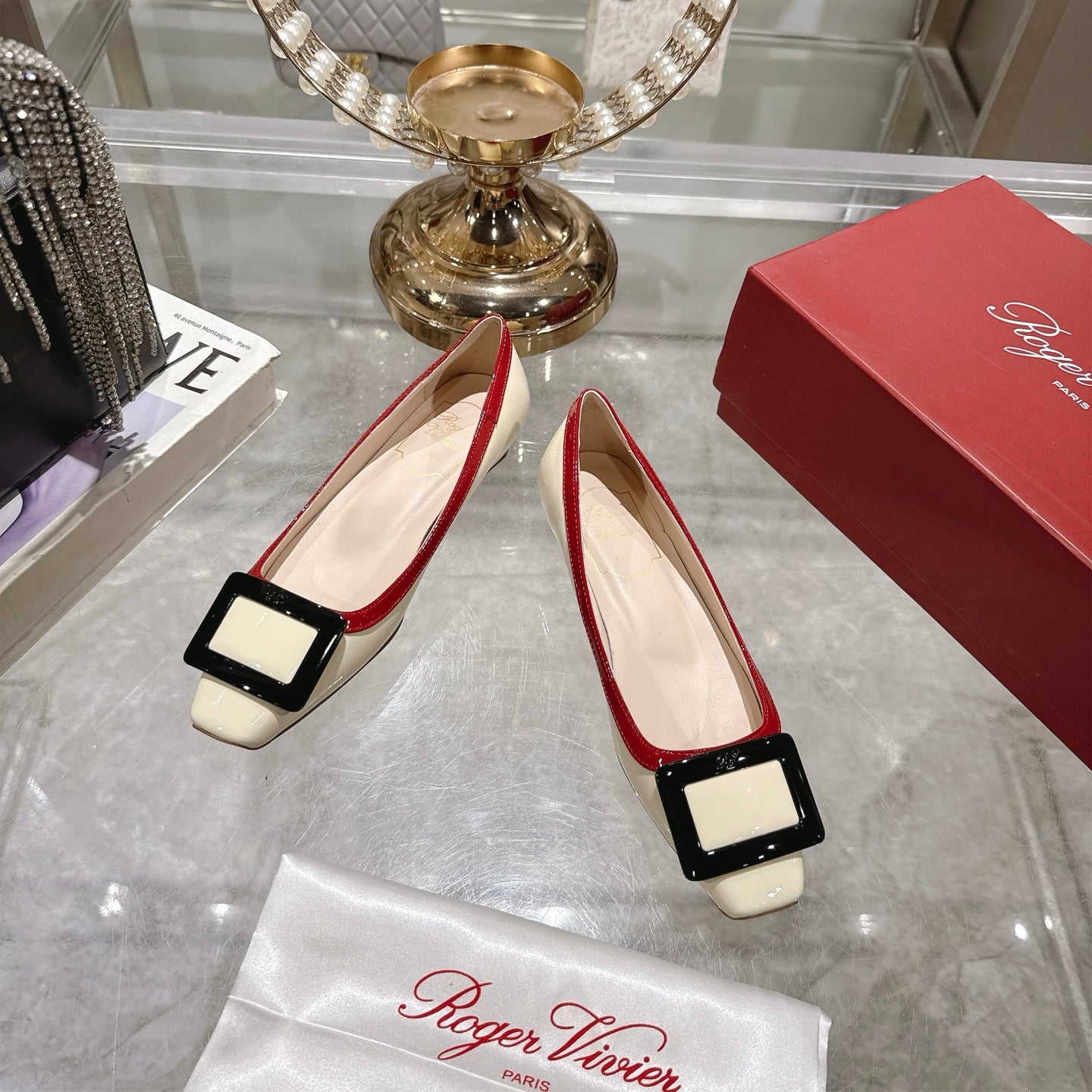 ROGER VIVIER 25S TROMPETTE BALLERINAS 25MM IN IVORY CALFSKIN - 35