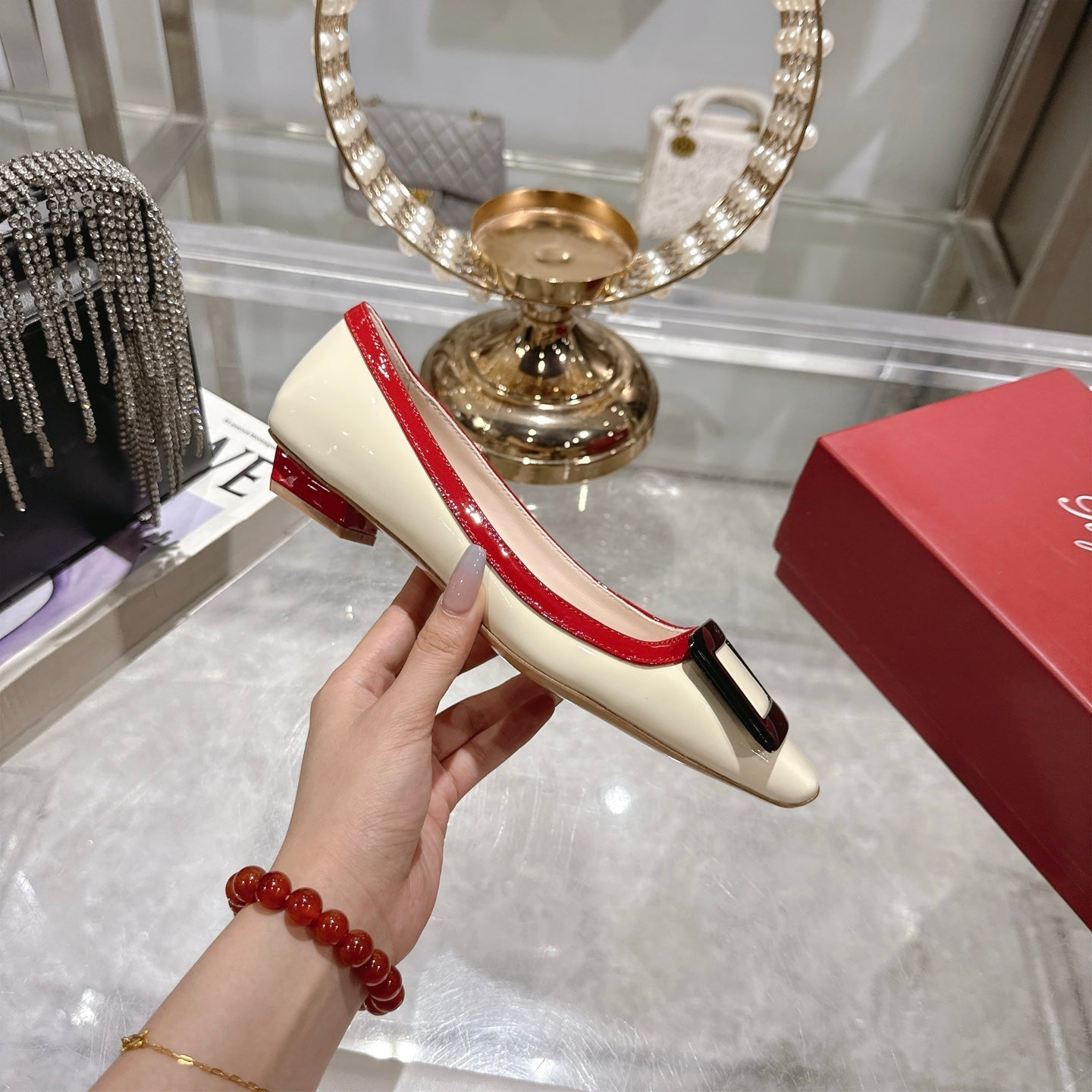 ROGER VIVIER 25S TROMPETTE BALLERINAS 25MM IN IVORY CALFSKIN - 35