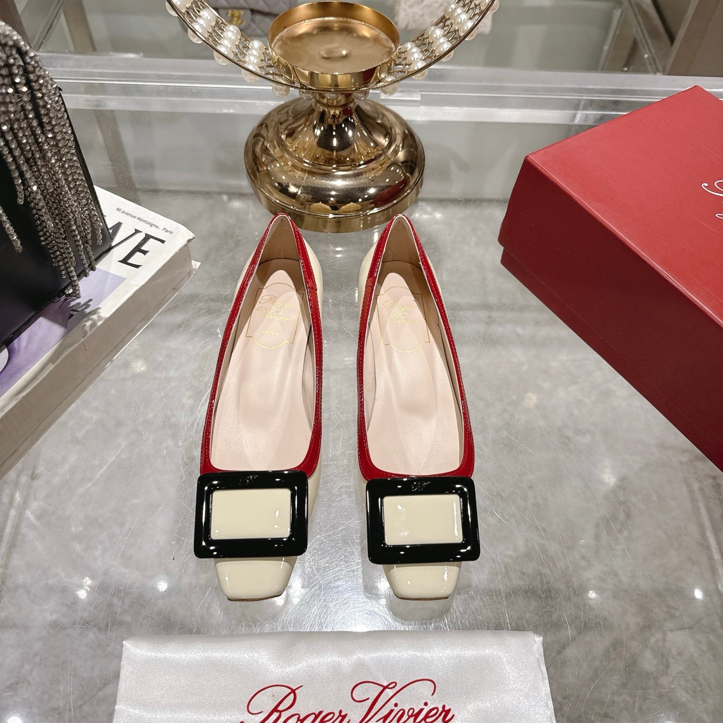 ROGER VIVIER 25S TROMPETTE BALLERINAS 25MM IN IVORY CALFSKIN - 35