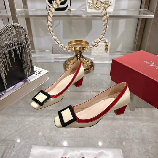 ROGER VIVIER 25S TROMPETTE BALLERINAS 45MM IN IVORY CALFSKIN - 35