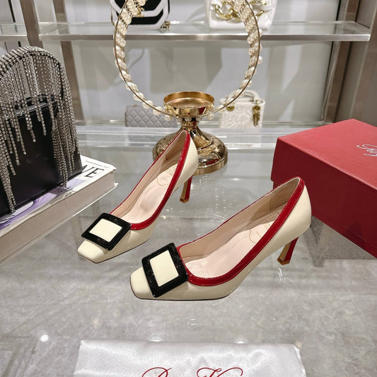 ROGER VIVIER 25S TROMPETTE BALLERINAS 75MM IN IVORY CALFSKIN - 35