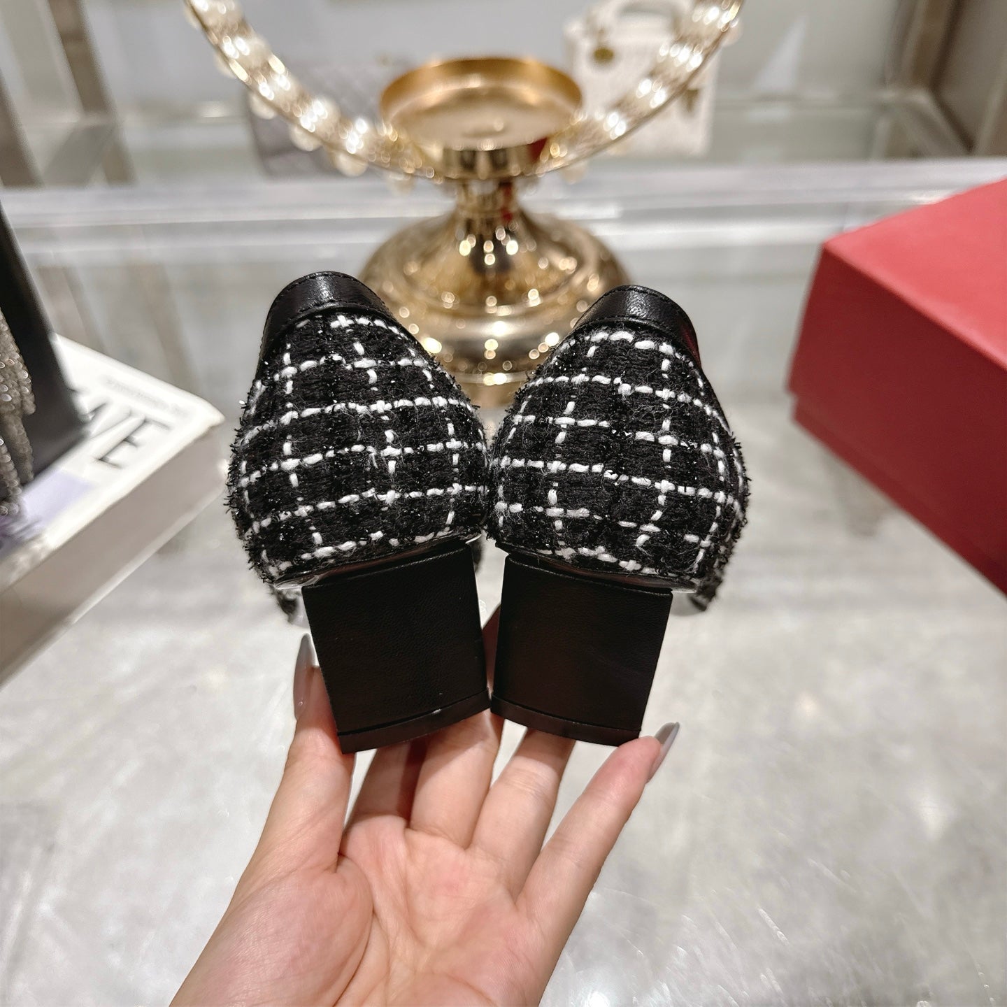 ROGER VIVIER 25S TROMPETTE BALLERINAS 45MM IN BLACK TWEED - 35