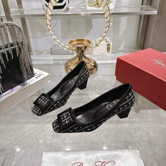 ROGER VIVIER 25S TROMPETTE BALLERINAS 45MM IN BLACK TWEED - 35