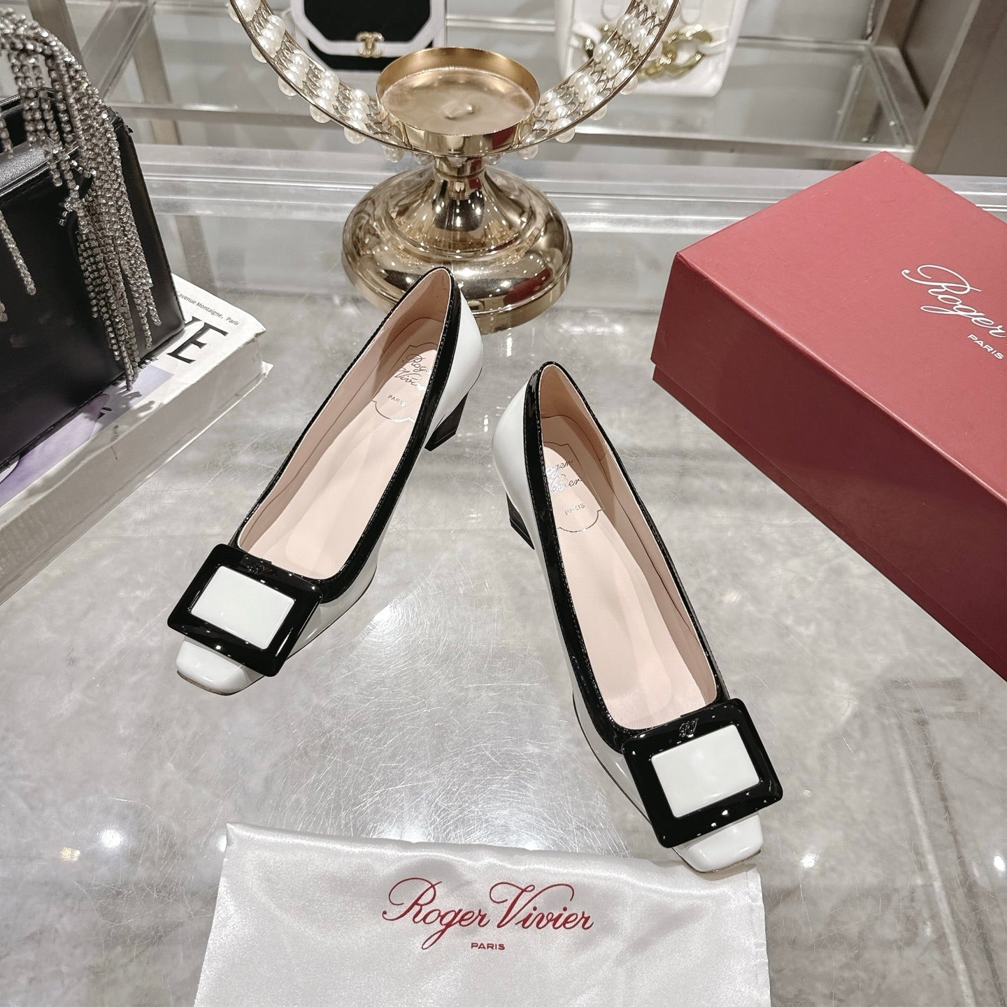 ROGER VIVIER 25S TROMPETTE BALLERINAS 45MM IN WHITE CALFSKIN - 35