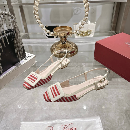 ROGER VIVIER 25S VIVIER SLINGBACK 25MM IN RED PLAID PATTERN CANVAS - 34