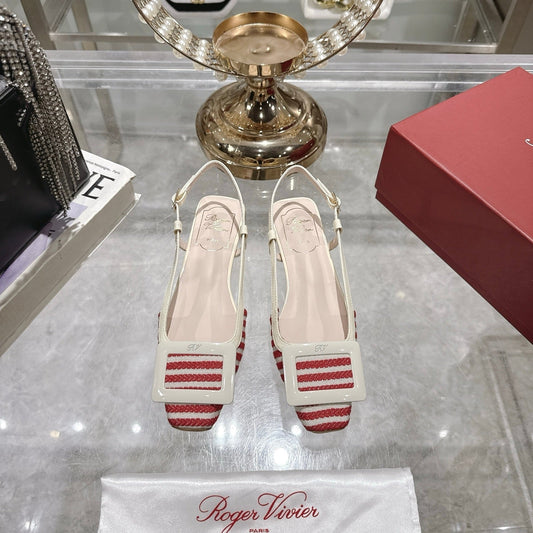 ROGER VIVIER 25S VIVIER SLINGBACK 25MM IN RED PLAID PATTERN CANVAS - 34