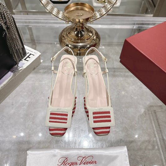 ROGER VIVIER 25S VIVIER SLINGBACK 45MM IN RED PLAID PATTERN CANVAS - 34