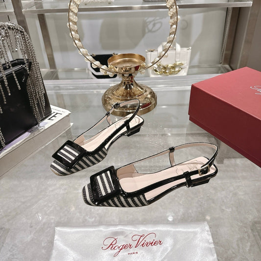 ROGER VIVIER 25S VIVIER SLINGBACK 25MM IN BLACK PLAID PATTERN CANVAS - 34