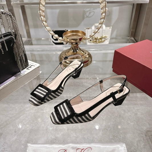 ROGER VIVIER 25S VIVIER SLINGBACK 45MM IN BLACK PLAID PATTERN CANVAS - 34