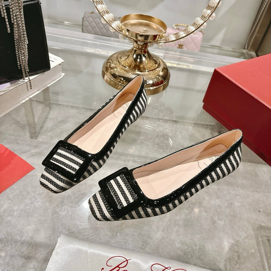 ROGER VIVIER 25S TROMPETTE BALLERINAS 25MM IN BLACK PLAID PATTERN CANVAS - 34