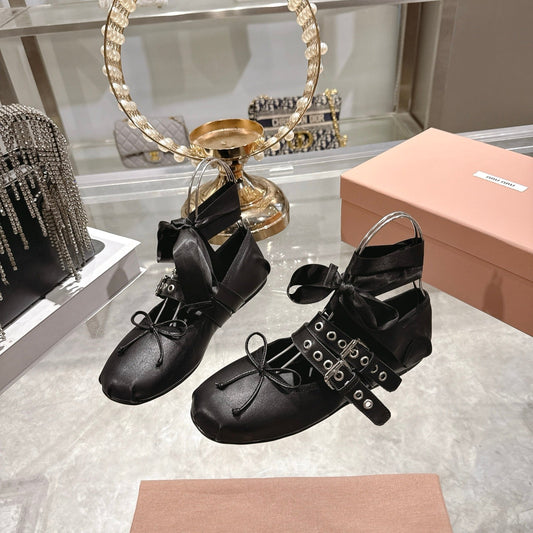 Балетки MIUMIU 26S СЛІНГБЕК З ЧОРНОЇ ТЕЛЯЧОЇ ШКІРИ СРІБНА ФУРНІТУРА