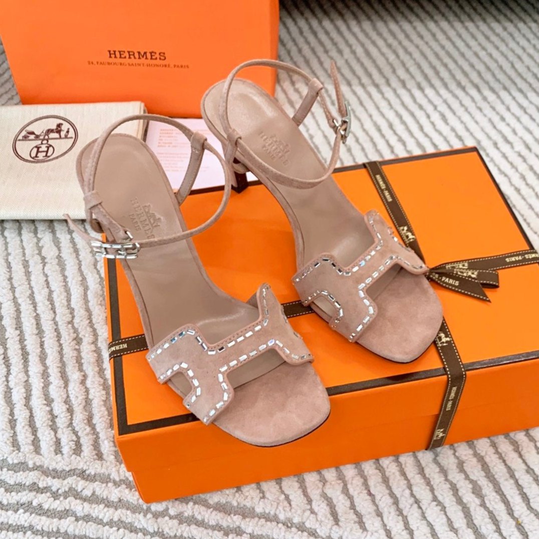 HIGH SANDAL 8.5 CM IN PEACH PINK SUEDE - 34