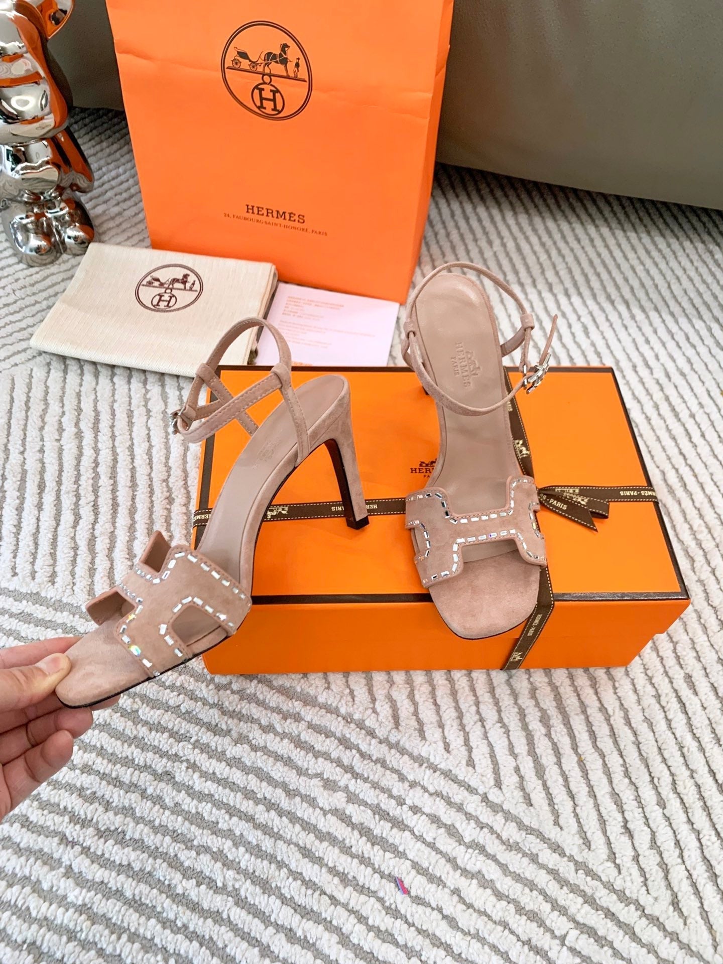 HIGH SANDAL 8.5 CM IN PEACH PINK SUEDE - 34