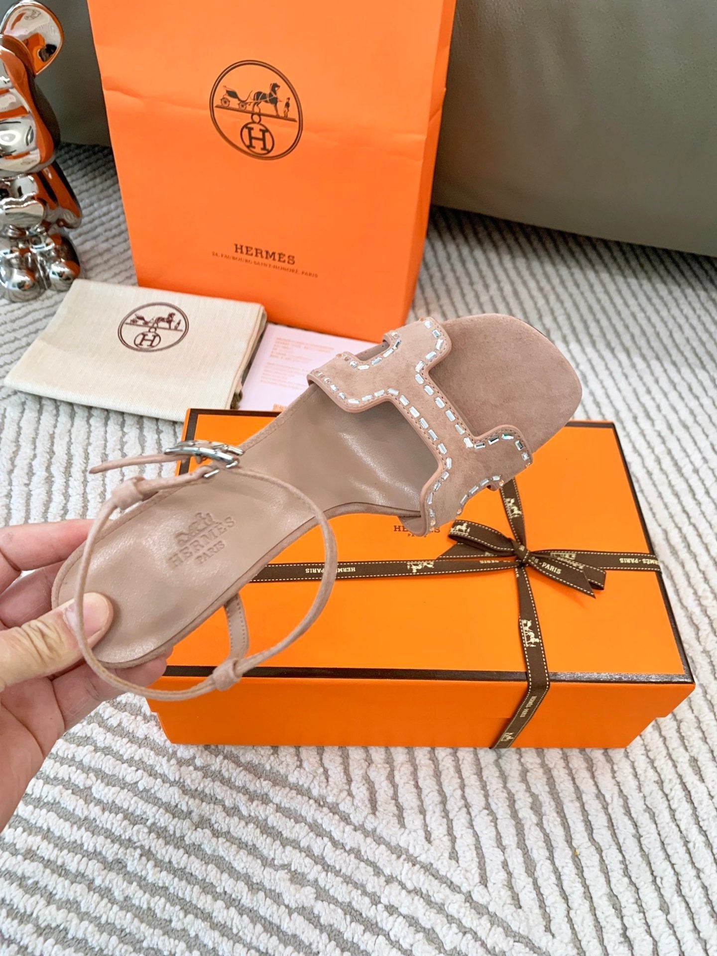 HIGH SANDAL 8.5 CM IN PEACH PINK SUEDE - 34