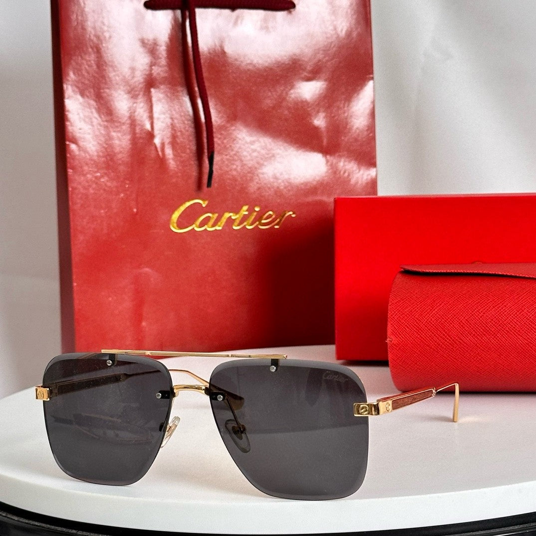SANTOS SQUARE FRAME SUNGLASSES 524492 IN METAL AND WOODEN - Dark green