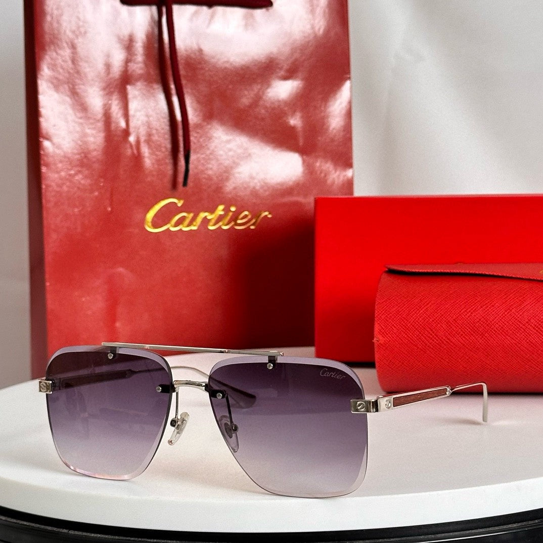SANTOS SQUARE FRAME SUNGLASSES 524492 IN METAL AND WOODEN - Dark green