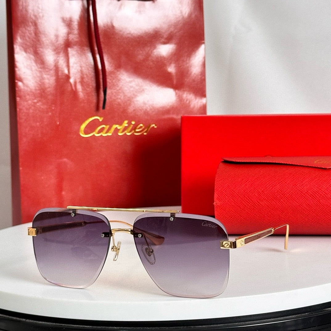 SANTOS SQUARE FRAME SUNGLASSES 524492 IN METAL AND WOODEN - Dark green