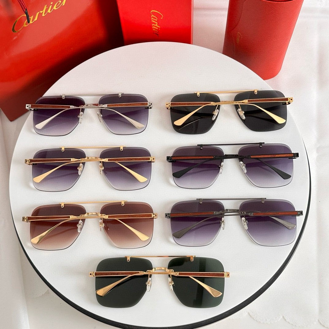 SANTOS SQUARE FRAME SUNGLASSES 524492 IN METAL AND WOODEN - Dark green