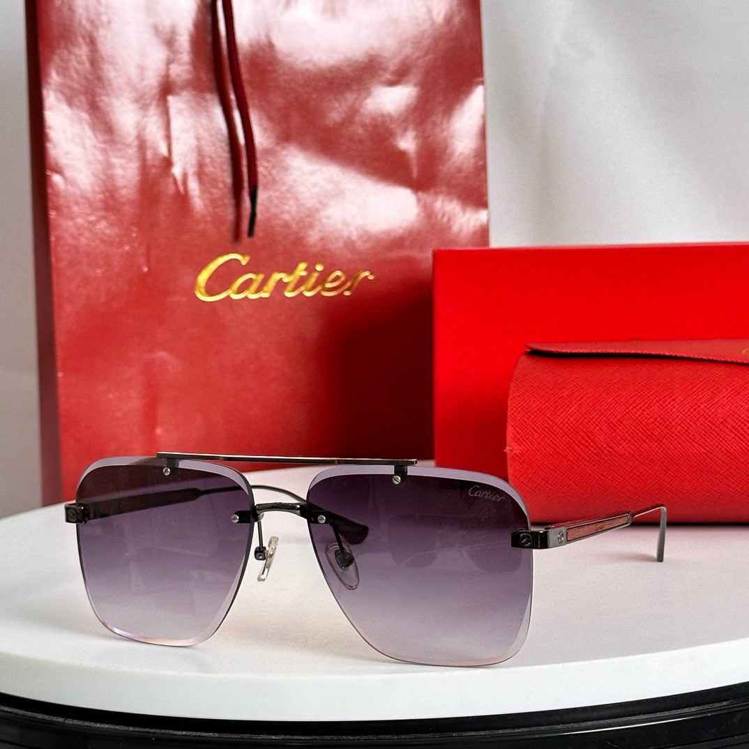 SANTOS SQUARE FRAME SUNGLASSES 524492 IN METAL AND WOODEN - Dark green