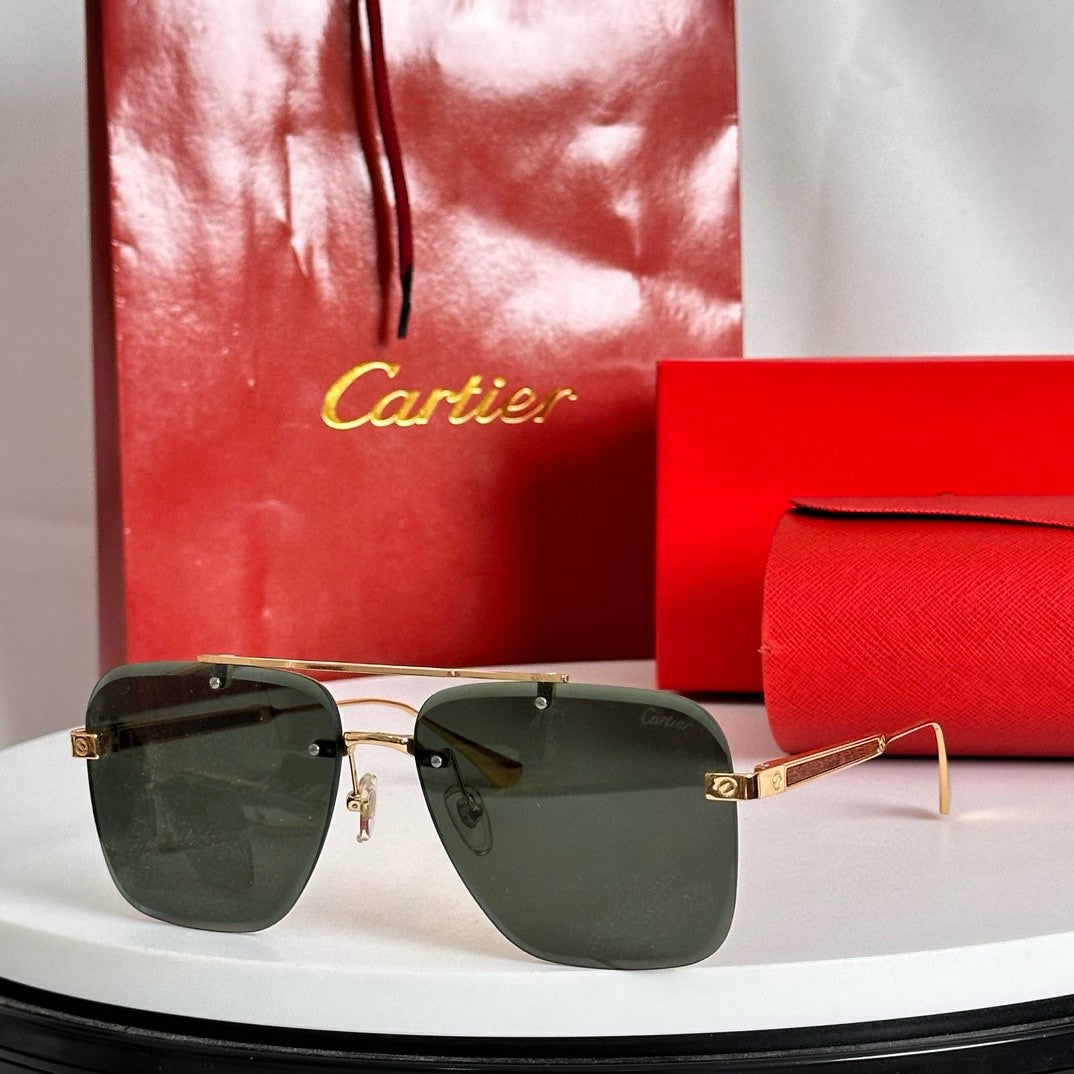 SANTOS SQUARE FRAME SUNGLASSES 524492 IN METAL AND WOODEN - Dark green