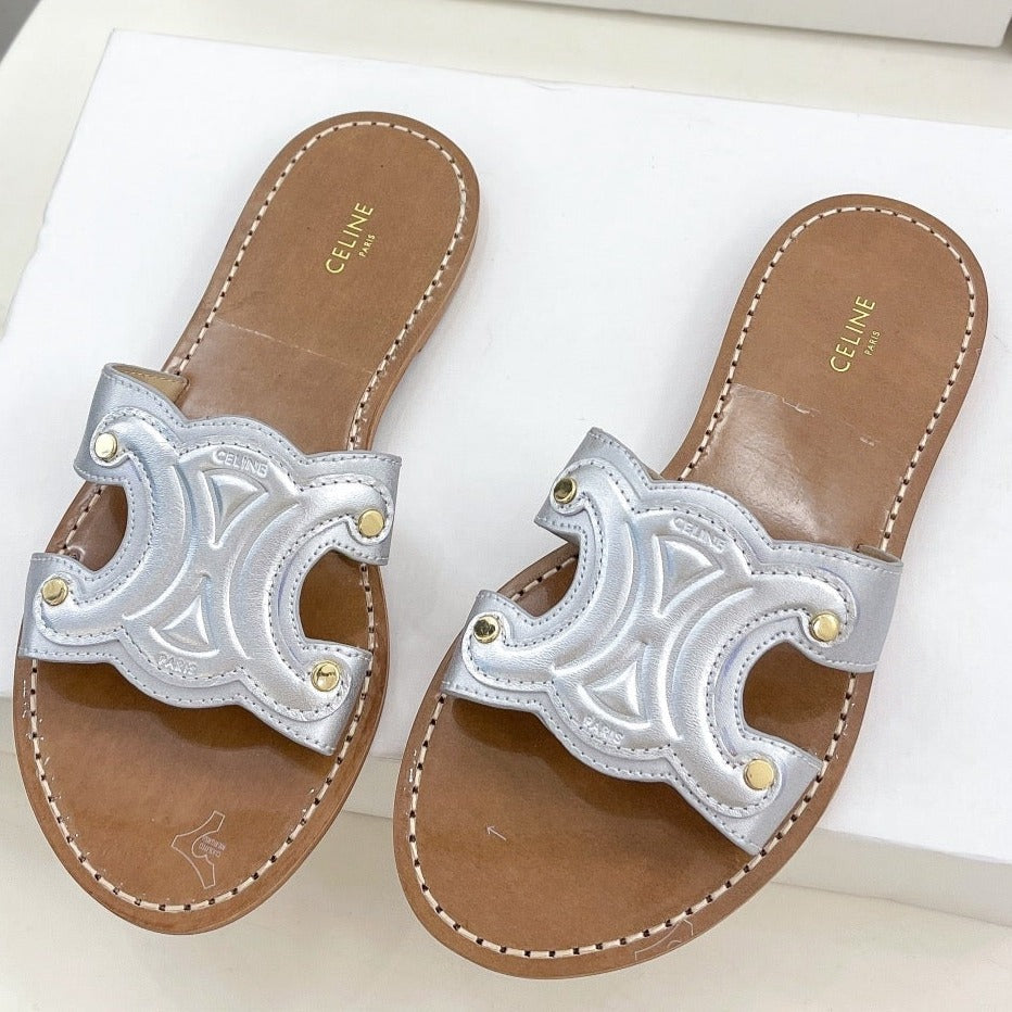 TRIOMPHE MULE IN CALFSKIN SILVER - 35