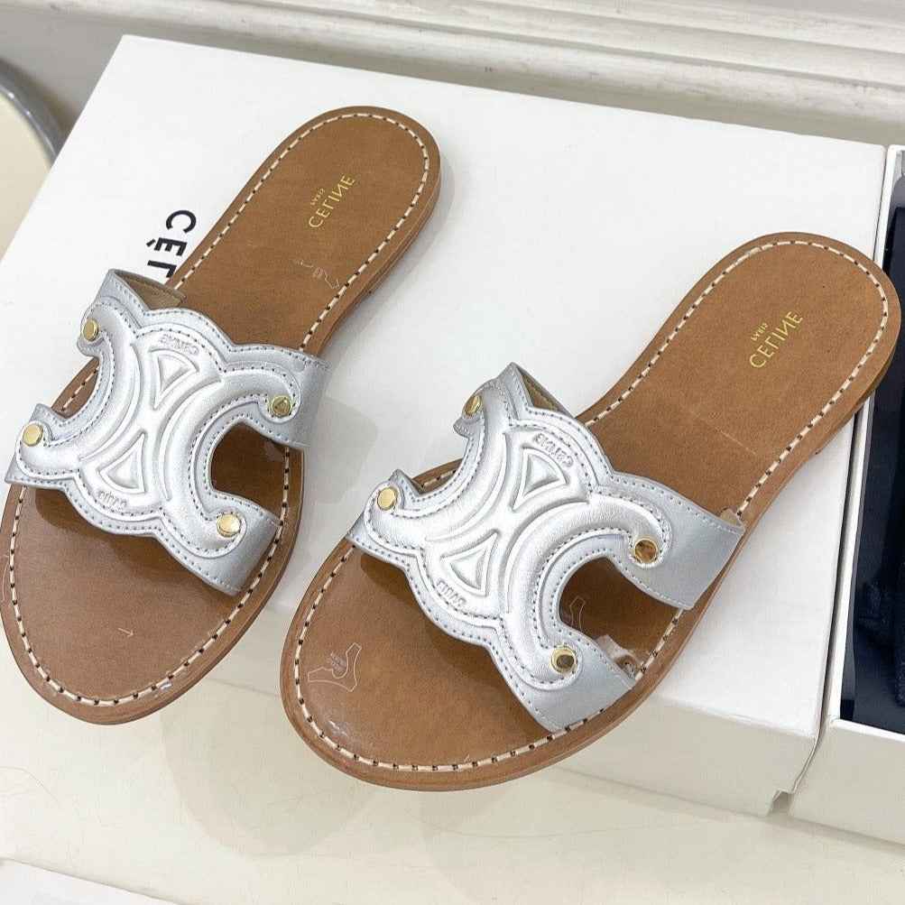 TRIOMPHE MULE IN CALFSKIN SILVER - 35