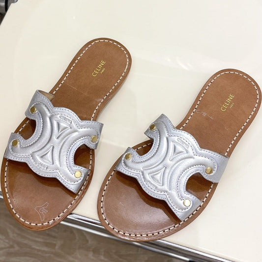 TRIOMPHE MULE IN CALFSKIN SILVER - 35