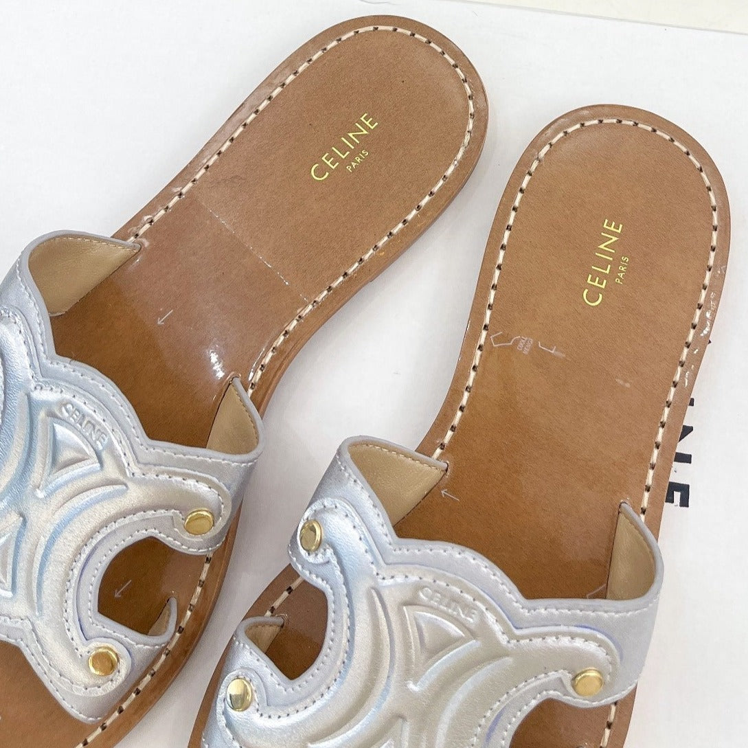 TRIOMPHE MULE IN CALFSKIN SILVER - 35