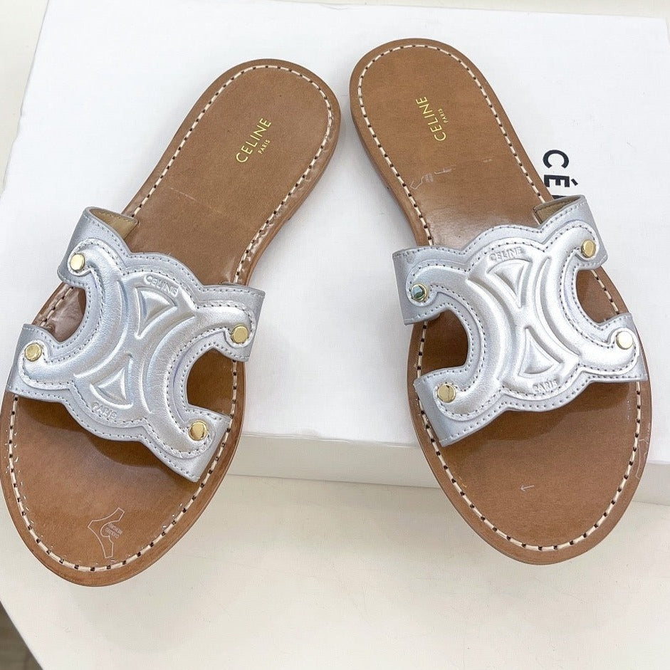 TRIOMPHE MULE IN CALFSKIN SILVER - 35