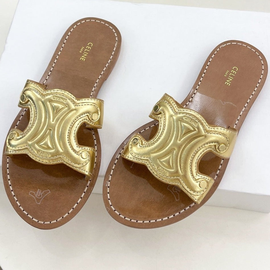 TRIOMPHE MULE IN CALFSKIN GOLD - 35