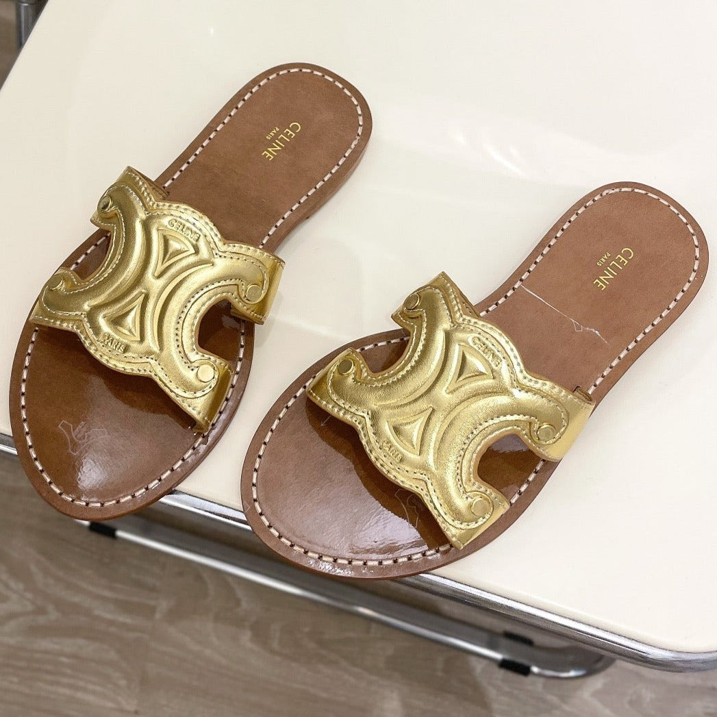 TRIOMPHE MULE IN CALFSKIN GOLD - 35