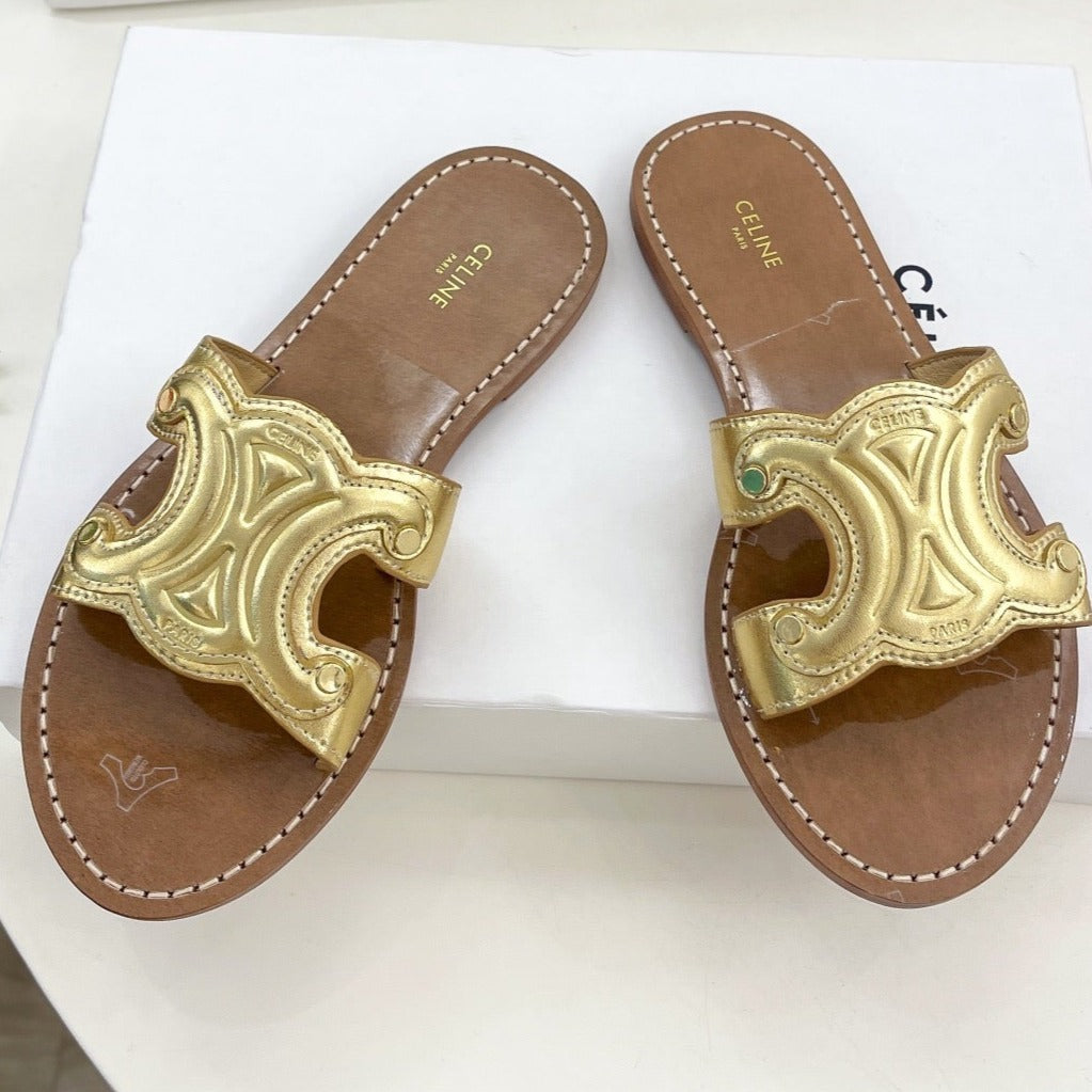 TRIOMPHE MULE IN CALFSKIN GOLD - 35
