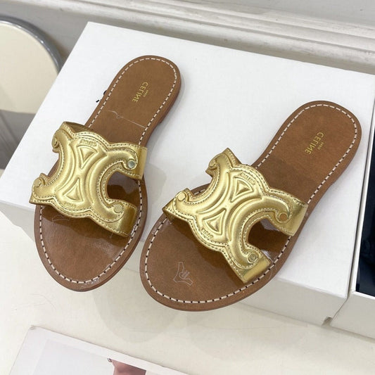 TRIOMPHE MULE IN CALFSKIN GOLD - 35