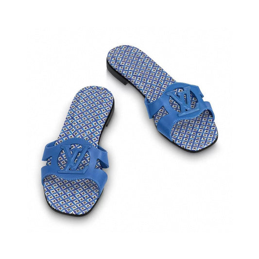 LV WOMEN ISOLA FLAT MULE IN COBALT BLUE SHEEPSKIN - 35