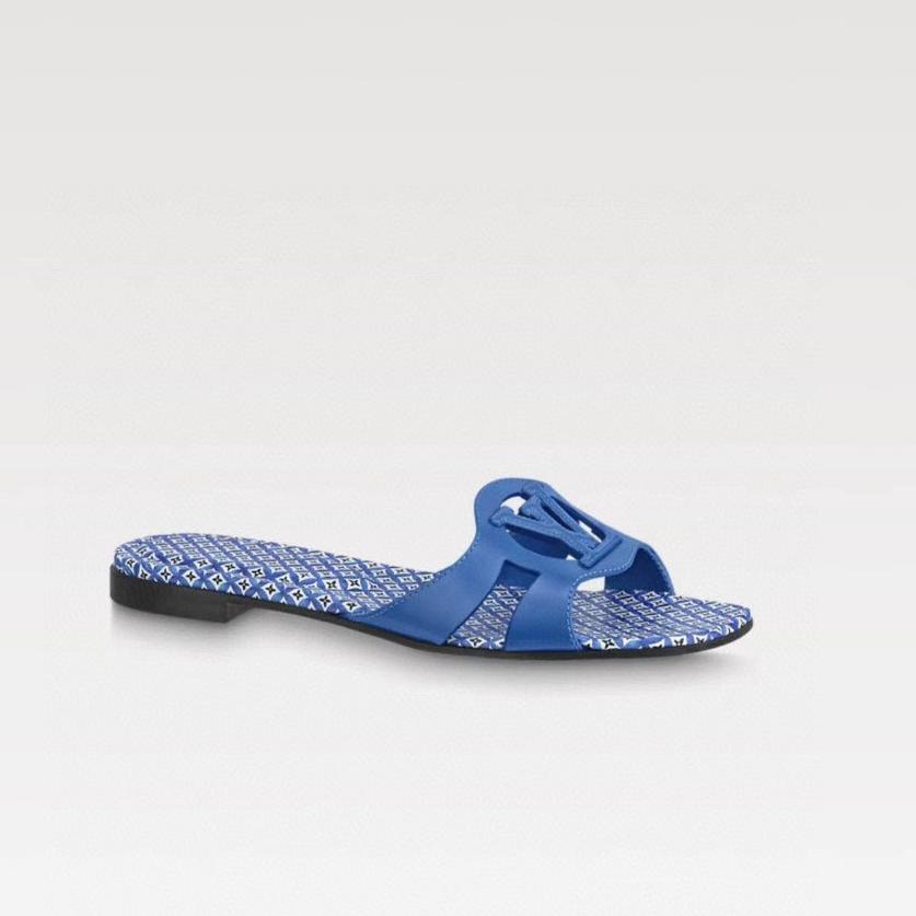 LV WOMEN ISOLA FLAT MULE IN COBALT BLUE SHEEPSKIN - 35