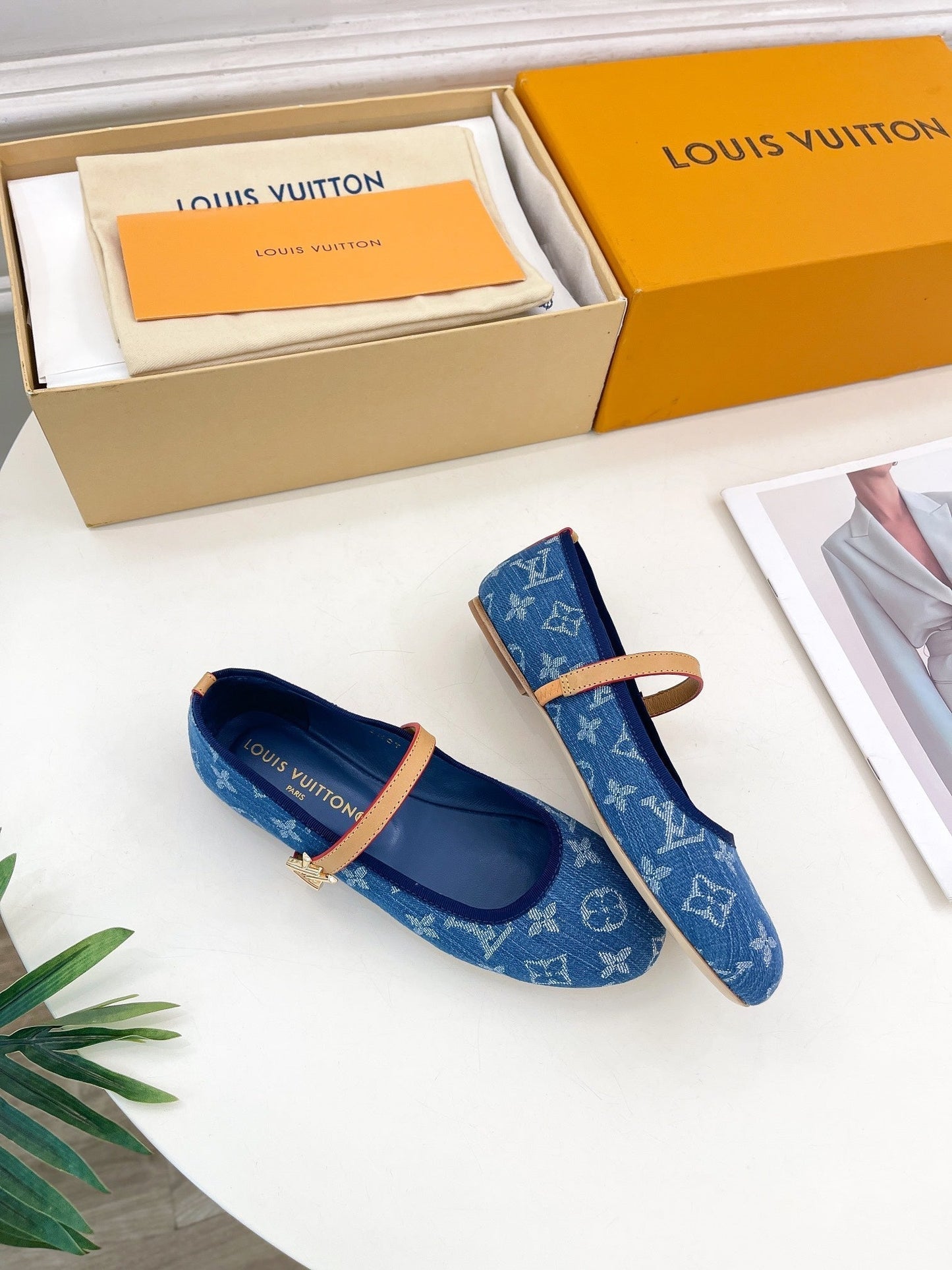 LV WOMEN ROMY FLAT BALLERINA IN NAVY BLUE MONOGRAM DENIM - 35