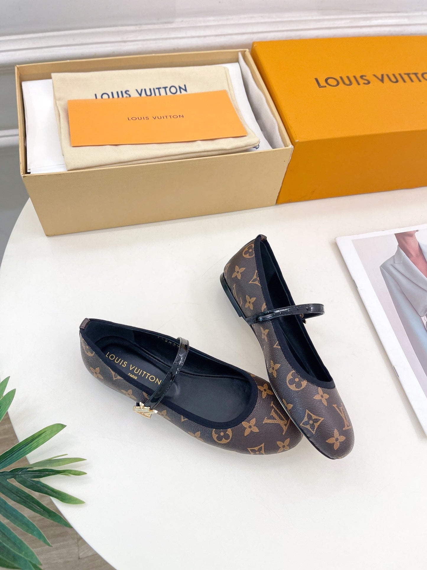 LV WOMEN ROMY FLAT BALLERINA IN CHOCOLATE BROWN MONOGRAM CALFSKIN - 35