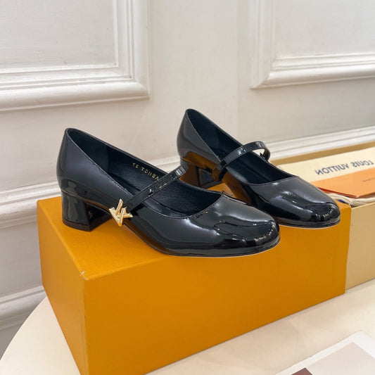 LV WOMEN ROMY HIGH BALLERINA IN GLOSSY BLACK LAMBSKIN - 35