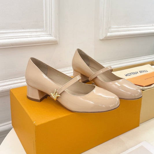 LV WOMEN ROMY HIGH BALLERINA IN GLOSSY BEIGE LAMBSKIN - 35