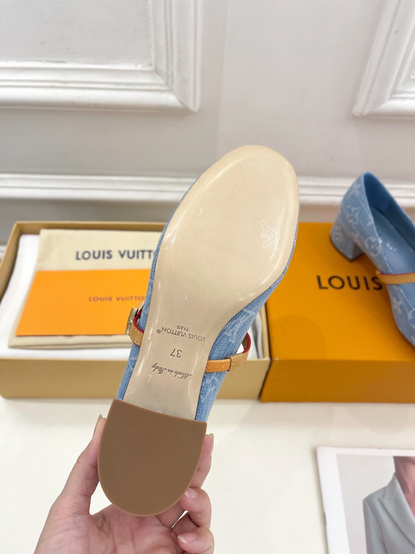 LV WOMEN ROMY HIGH BALLERINA IN LIGHT BLUE MONOGRAM DENIM - 35