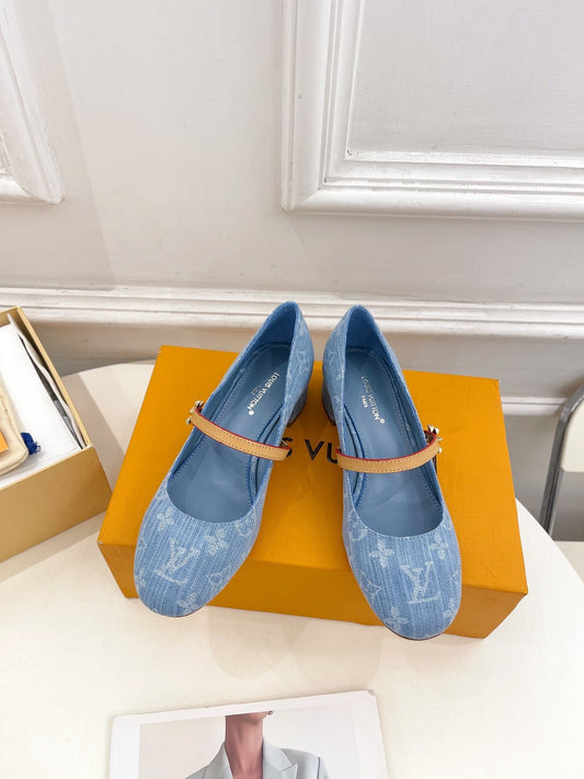 LV WOMEN ROMY HIGH BALLERINA IN LIGHT BLUE MONOGRAM DENIM - 35